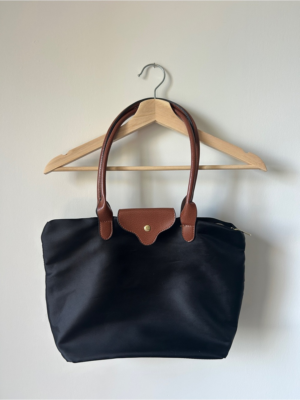 Longchamp Black Tote with Brown Leather Handles